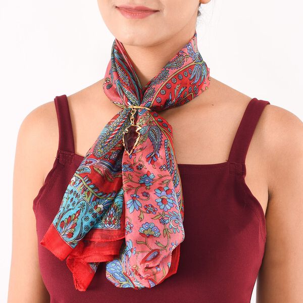 Natur-Seidenschal, Edelstein Schl&uuml;sselanh&auml;nger im Geschenkbox, 48x160 cm, Rot image number 2