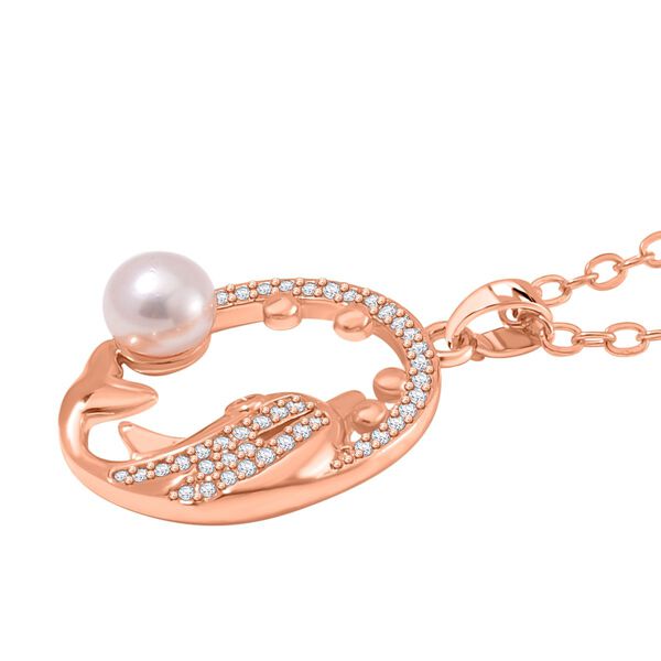 Weißer Süßwasserperle und Zirkonia-Anhänger mit 50+7cm Kette in Roségoldton image number 2