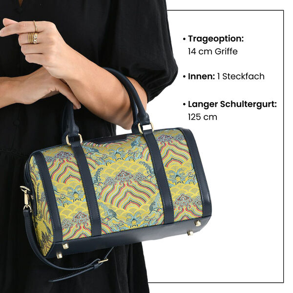 LA MAREY Brokat Crossbody Tasche aus Seide und Echtleder, 30x18x15cm, Gelb image number 2