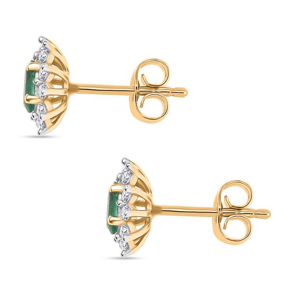 AA Kagem Sambischer Smaragd, Wei&szlig;er Zirkon Ohrringe 925 Silber 750 Gelb Vergoldet ca. 0.87 ct image number 4