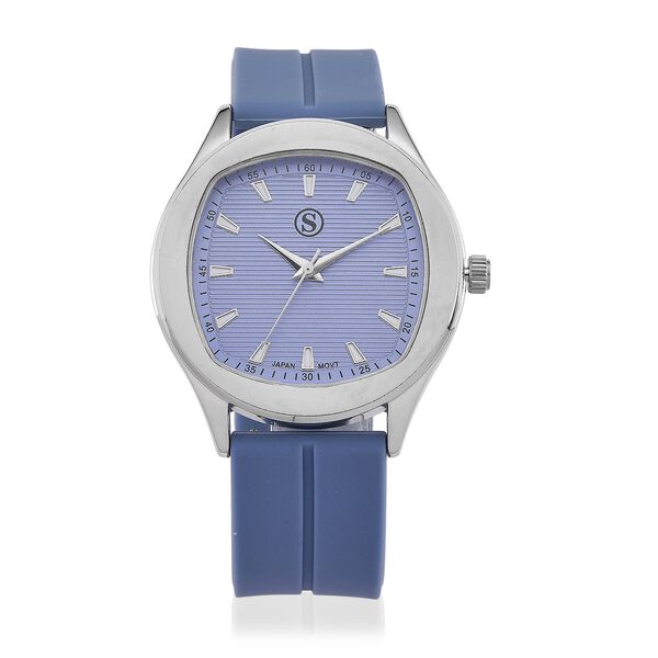 STRADA - Uhr mit japanischem Uhrwerk, silbernem Gehäuse und blauem Silikonarmband image number 0