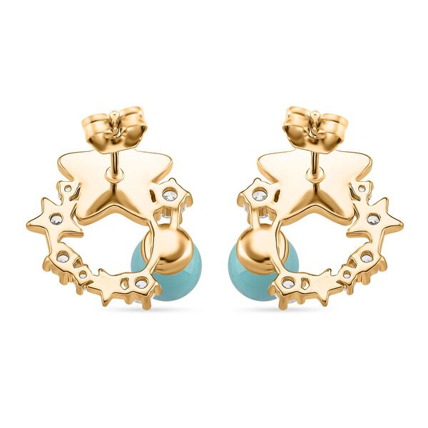 Sleeping Beauty T&uuml;rkis farbe Muschelperle (5-7 mm), Wei&szlig;es Perlmutt Ohrringe, Nickelfreies Messing, golfarben image number 5