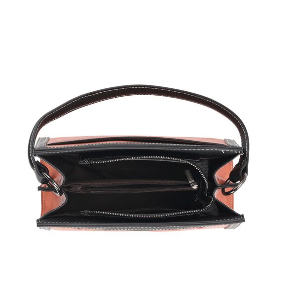"PU Embroidered crossbody bag Color: Orange Size:  25*11*21cm   Wall: PU Lining: Polyester Exterior:zipped-1,pocket-1 Interior: zipped-2,slid-1 Long Shoulder strap:130cm " image number 6