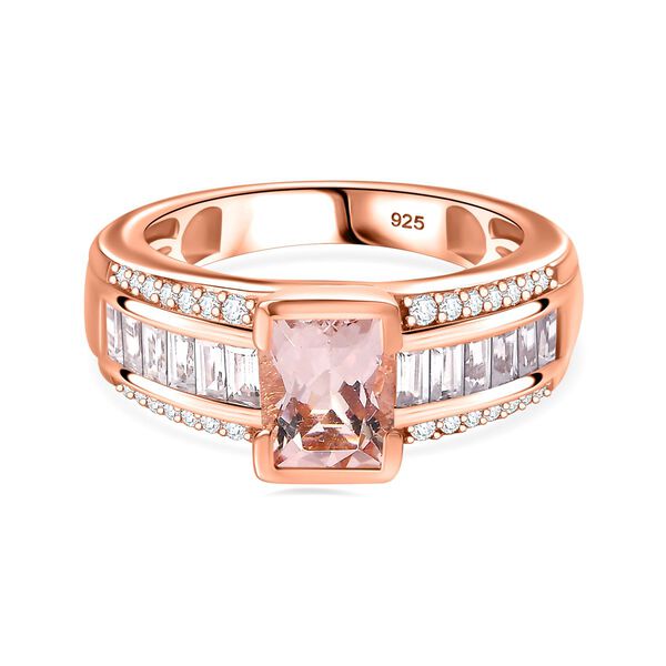 Rosa Morganit, Wei&szlig;er Zirkon Ring 925 Silber 750 Ros&eacute;gold Vermeil (Gr&ouml;&szlig;e 21.00) ca. 2.39 ct