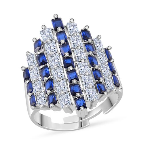 Blauer und weißer Zirkonia flexibler Ring image number 0