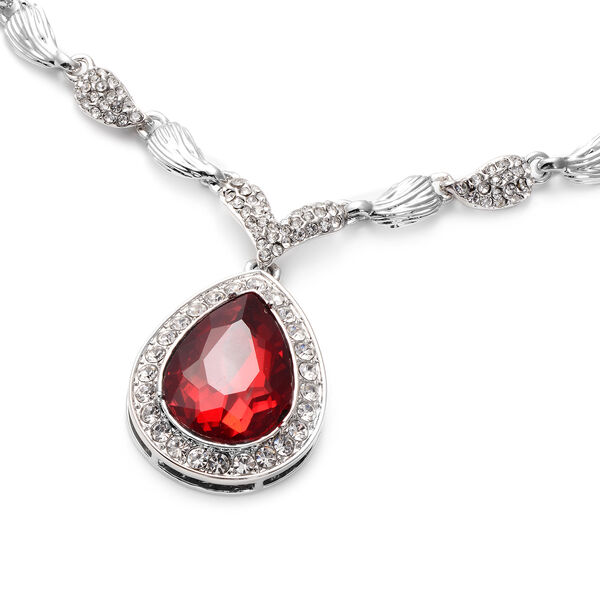 Designer Glaskristall-Halskette und Ohrringe, rot, ca. 56,03 ct image number 3