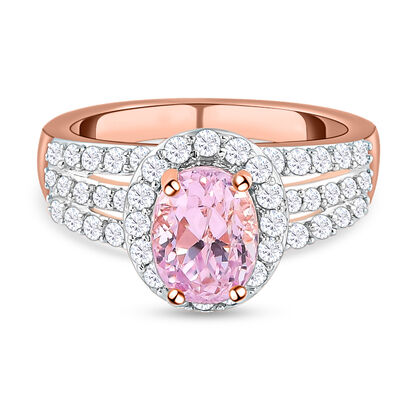 AA Martha Rocha Kunzit und wei&szlig;er Zirkon-Ring, 925 Silber Ros&eacute;gold Vermeil (Gr&ouml;&szlig;e 20.00) ca. 2.62 ct