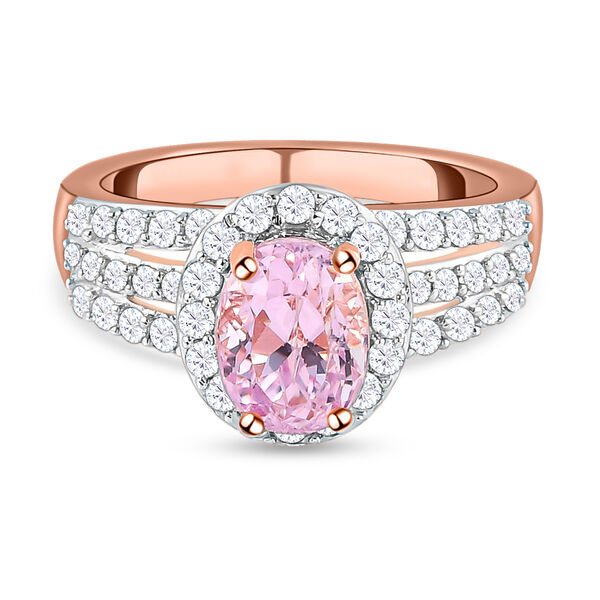 AA Martha Rocha Kunzit und wei&szlig;er Zirkon-Ring, 925 Silber Ros&eacute;gold Vermeil  ca. 2,62 ct