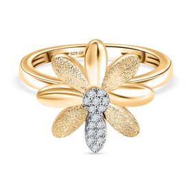 GP Italian Garden Kollektion - Weißer Diamant und Kanchanaburi blauer Saphir Ring, 925 Silber 750 Gelbgold Vermeil - 0,11 ct.