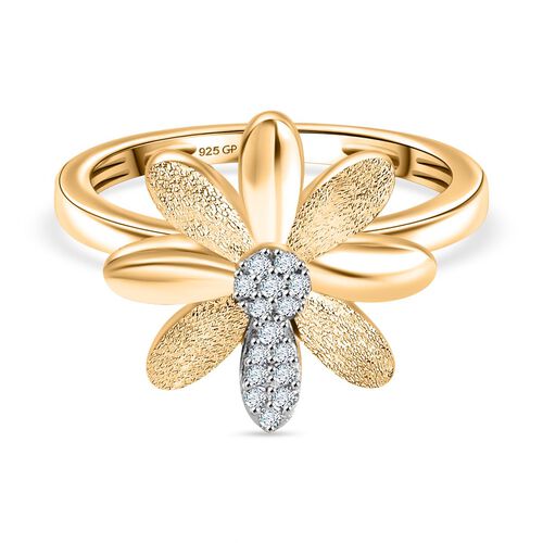 GP Italian Garden Kollektion - Weißer Diamant und Kanchanaburi blauer Saphir Ring, 925 Silber 750 Gelbgold Vermeil - 0,11 ct. image number 0