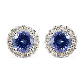 AAAA Tansanit und Diamant Ohrringe, zertifiziert und geprüft, 585 Gold, ca. 1.40 ct
