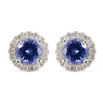 AAAA Tansanit und Diamant Ohrringe, zertifiziert und gepr&uuml;ft, 585 Gold, ca. 1.40 ct