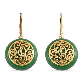 Gr&uuml;ne Jade Ohrringe 925 Silber Gelbgold Vermeil ca. 36.00 ct