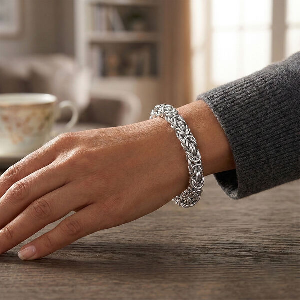 Byzantinische K&ouml;nigsarmband, Edelstahl, ca. 19 cm mit 3.75 cm extender, ca. 38.00g, Silberfarben image number 2