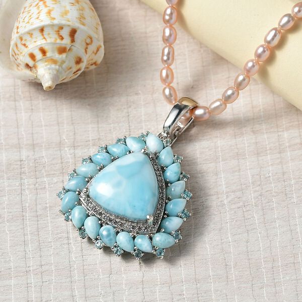 D'Joy Larimar, Süßwasser Perle, Neon Apatit und Zirkon Anhänger mit 45cm Kette - 72,67 ct. image number 2