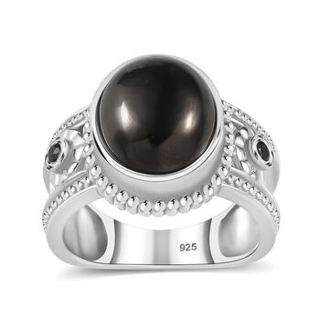 Elite Shungit, Schwarzer Spinell Ring 925 Silber rhodiniert (Gr&ouml;&szlig;e 21.00) ca. 2,97 ct