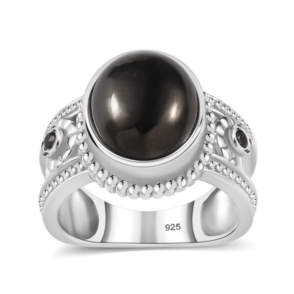 Elite Shungit, Schwarzer Spinell Ring 925 Silber rhodiniert (Gr&ouml;&szlig;e 21.00) ca. 2,97 ct image number 4