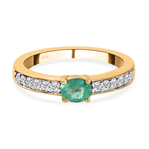 AAA Smaragd und weißer Zirkon-Ring in Silber image number 0