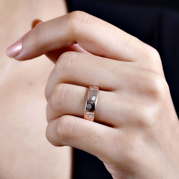 Wei&szlig;er Diamant Ring 925 Silber 750 Ros&eacute;gold Vermeil (Gr&ouml;&szlig;e 17.00) image number 3