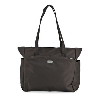 Elegante Signature Handtasche, edles Nylon Design mit 3 Rei&szlig;verschluss Taschen und 2 offenen Au&szlig;entaschen, ca. 30 x 30 x 10 cm, Dunkelbraun