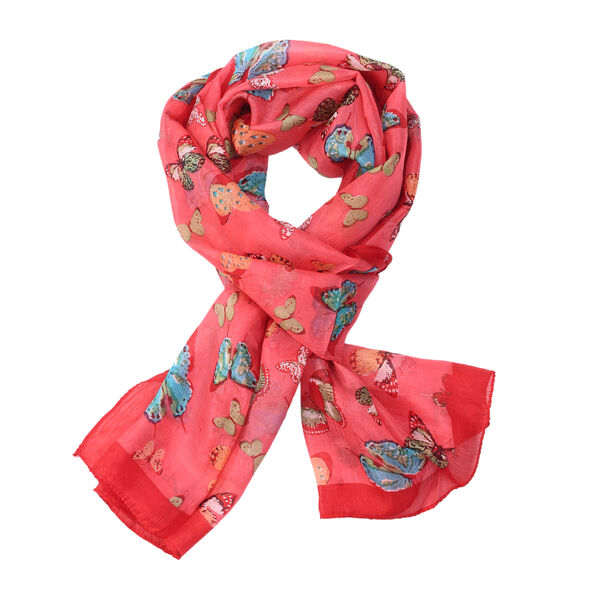 Bedruckter 100% Satin-Seidenschal, 48x160cm, rot image number 4