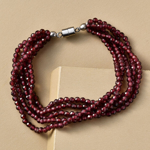 Rotes Granat-Armband, ca. 19 cm, Edelstahl, ca. 73,94 ct image number 2