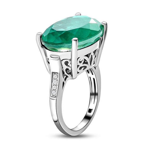 Smaragd-Triplett-Quarz und wei&szlig;er Zirkon-Ring, 925 Silber platiniert  ca. 13,21 ct image number 5