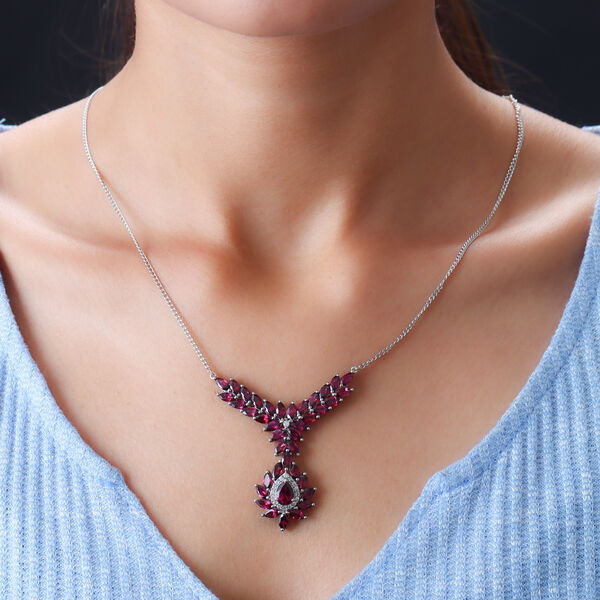Rhodolith Granat und Zirkon Halskette in Silber image number 2