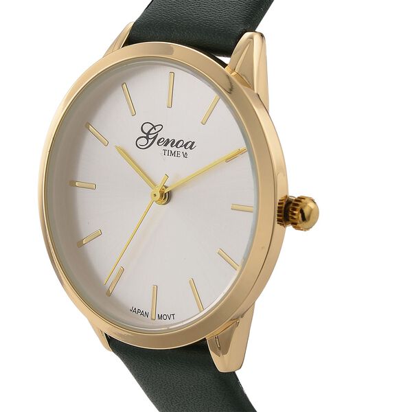 GENOA TIME V2 - Quarzuhr mit japanischem PC21S Werk, weißem Zifferblatt und grünem Lederarmband, goldfarbenem Gehäuse, 3 ATM wasserdicht image number 3