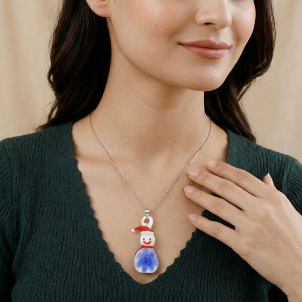 Mehfarbiger Anh&auml;nger im Murano-Stil mit 60cm Kette, Schneemann Design image number 3