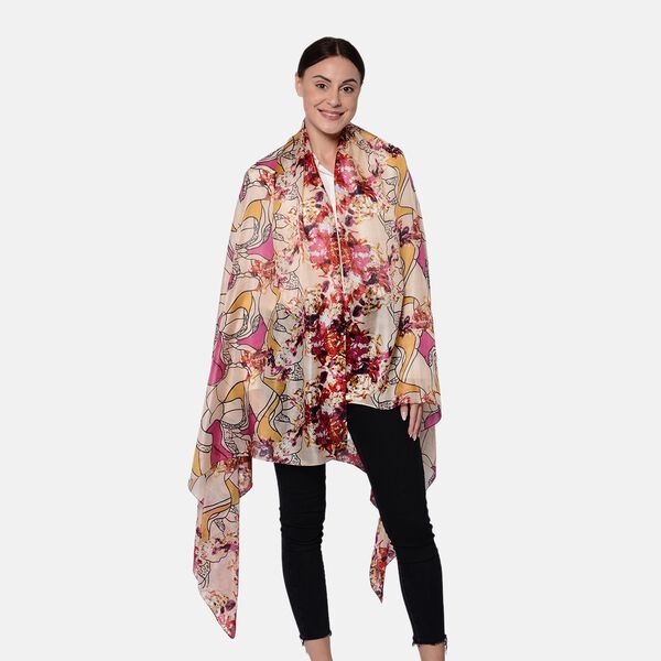 LA MAREY - 100% nat&uuml;rlicher, bedruckter Maulbeerseiden-Schal in Geschenkbox, 110x180 cm, Mehrfarbig