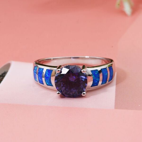 Tansanit Zirkonia und simulierter blauer Opal-Ring image number 1
