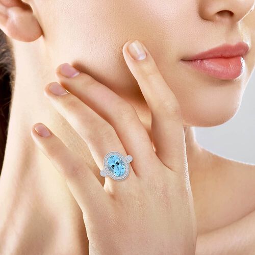 Chairman's Vault Collection - zertifiziert und geprüft RHAPSODY AAAA Santamaria Aquamarin und VS-EF Diamant Ring in 950 Platin - 7,90 ct. image number 1