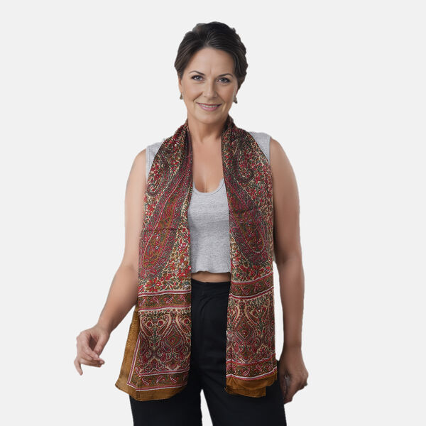 Bedruckter Schal aus 100% Seidensatin, Braun image number 3