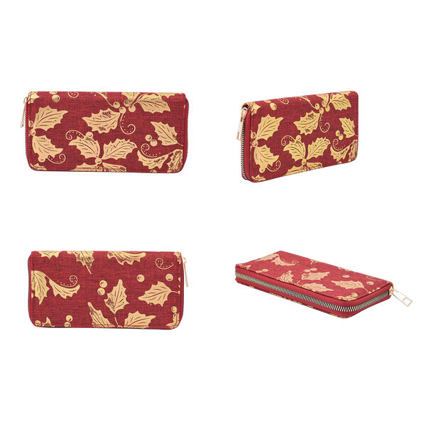 3er-Set Jute Brieftasche, Blattmuster, Gr&ouml;&szlig;e 19,5x3x9,5 cm, Rot und Gold image number 2