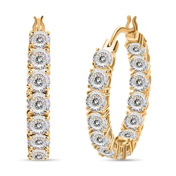 120 Facetten Moissanit Creolen, 925 Silber Gelbgold Vermeil ca. 12.28 ct