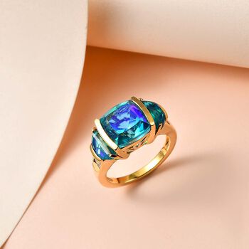 Paraiba Pfau Triplett Quarz Ring - 6,74 ct.