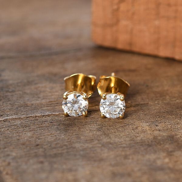 Moissanit Ohrringe 925 Silber 750 Gelbgold Vermeil ca. 0.88 ct image number 2