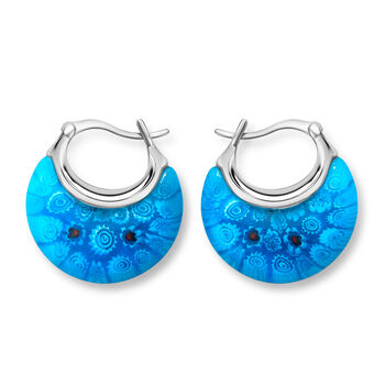 Blaue Murano-Stil Glas Huggie-Ohrringe, 316L Edelstahl