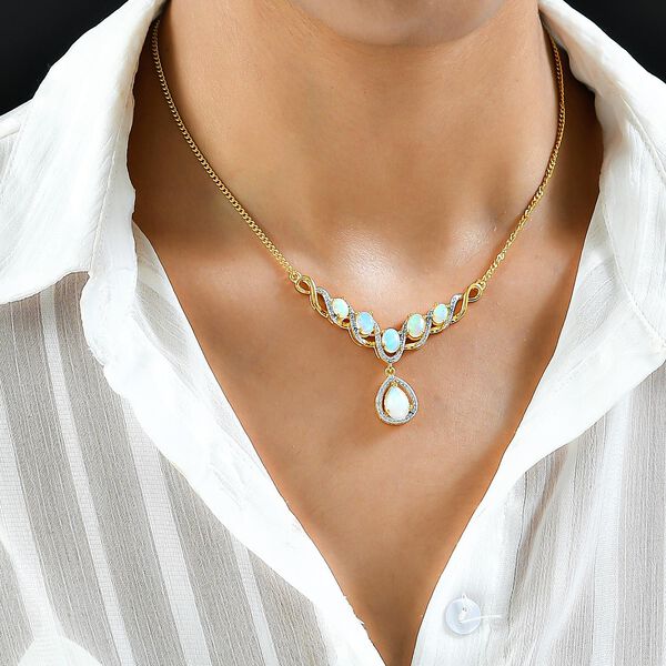 Nat&uuml;rliches, &auml;thiopisches Welo Opal-Collier, ca. 45 cm, 925 Silber vergoldet ca. 4.25 ct image number 2