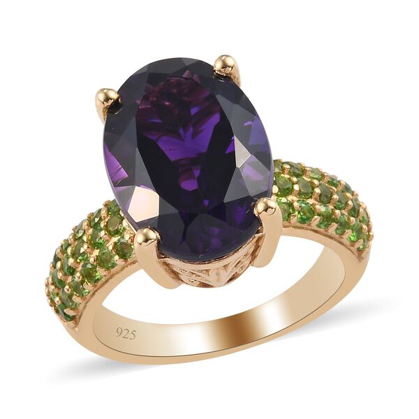 Marokkanischer Amethyst und Russischer Diaopside Solit&auml;r Ring 925 Silber 585 Vergoldet image number 5