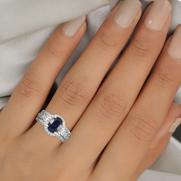 Masoala Saphir und Zirkon Ring, 925 Silber platiniert, 3,71 ct. image number 3