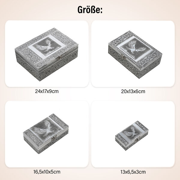 Satz von 4 handgefertigten Aluminiumboxen mit Adler-Motiv, Größen von 24x17x9 bis 13x6,5x3 cm image number 5