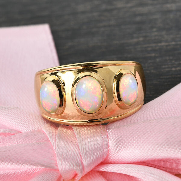Nat&uuml;rlicher &Auml;thiopischer Opal 3 Stein Ring 925 Silber vergoldet  ca. 1,25 ct image number 2