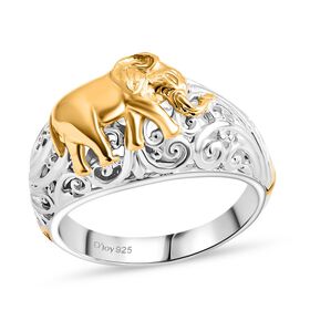 Royal Bali - 925 Silber Zweifarbige Beschichtung Elefant Ring (Größe 17.00) ca. 6,22g