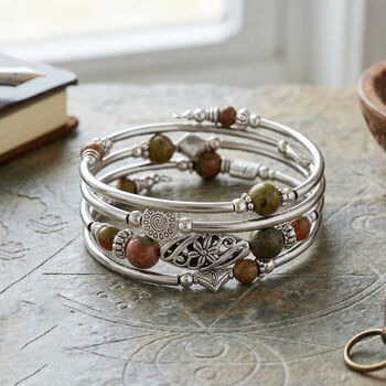 Flexibles und schwarz oxidiertes Unakite Armband - 40 ct.