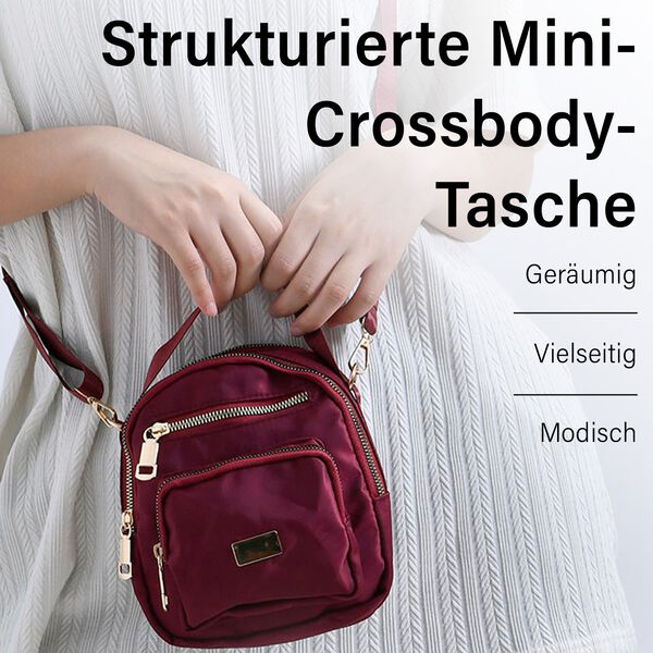 Kompakte Umh&auml;ngetasche mit RFID-Schutz, 4 Au&szlig;enf&auml;chern, verstellbarem Gurt, 16x5x19 cm, Burgunderrot image number 2
