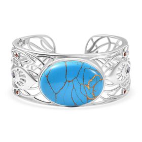 Blauer Türkis und Multi-Edelstein-Armreif, 19 cm - 69,08 ct.