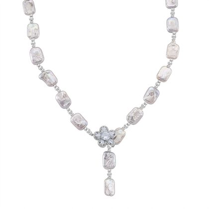 Wei&szlig;e Keshi Perle, Wei&szlig;er Zirkonia Halskette Flexibles (ca. 45-50 cm) Nickelfreies Messing