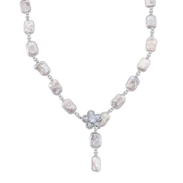 Weiße Keshi Perle, Weißer Zirkonia Halskette ca. Flexibles cm Nickelfreies Messing Standard image number 0